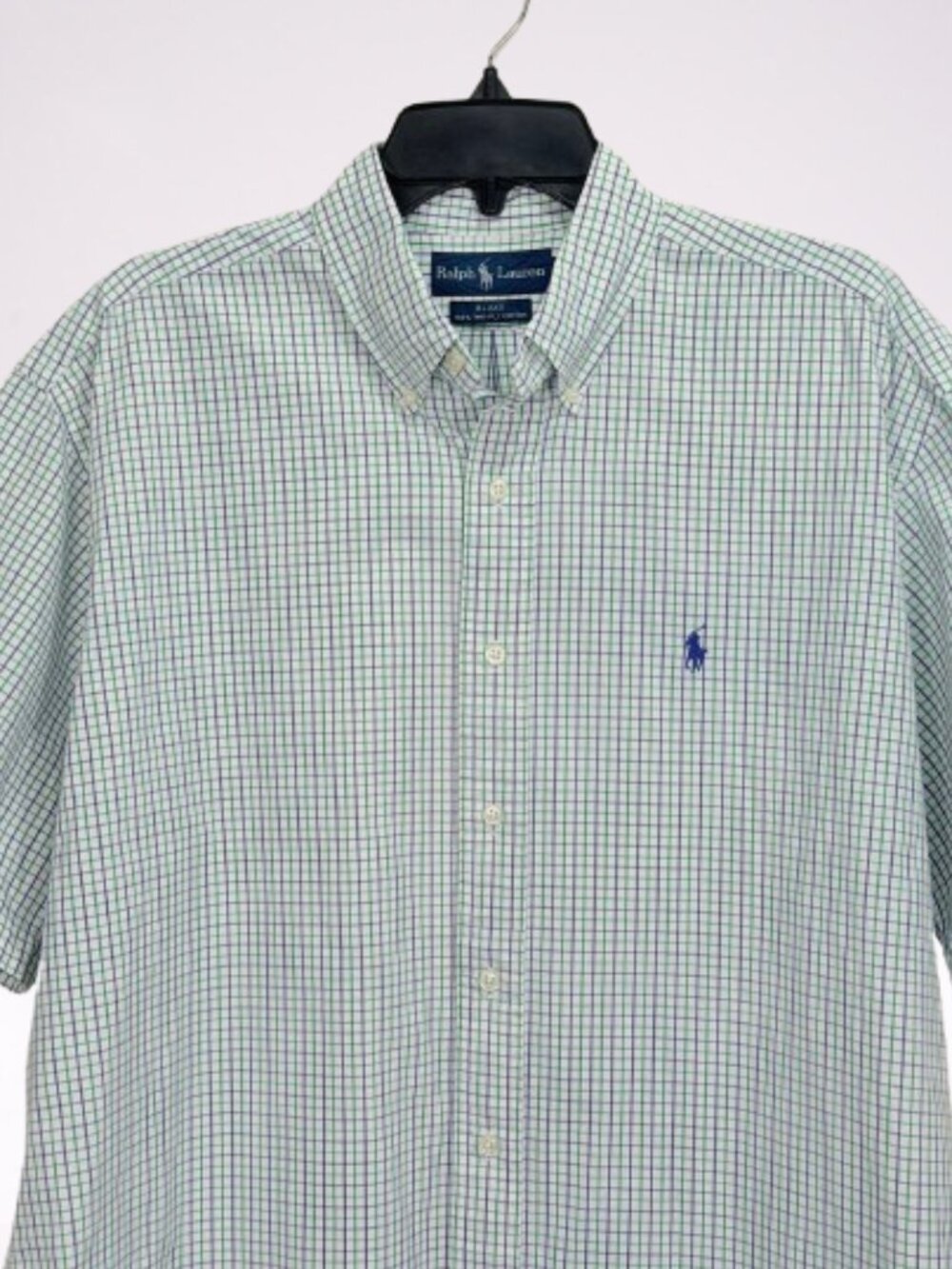 Ralph Lauren Mens Blake 100% Two-Ply Cotton Short Sleeve Button-Down Shirt Sz L